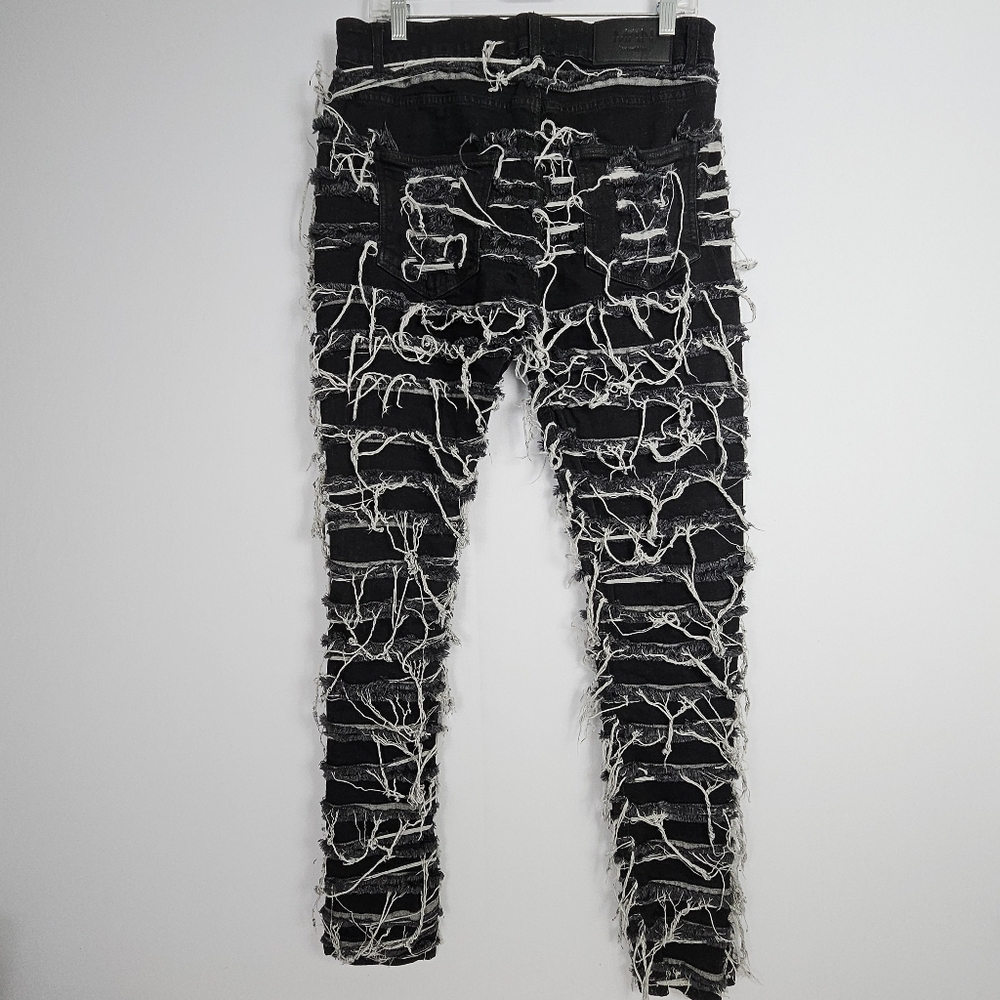 Boohoo Man Black With Fring Slim Straight Jeans Size 32 - Picture 3 of 16